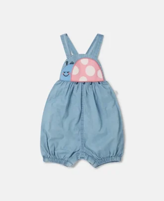Ladybird-Embroidered Denim Romper