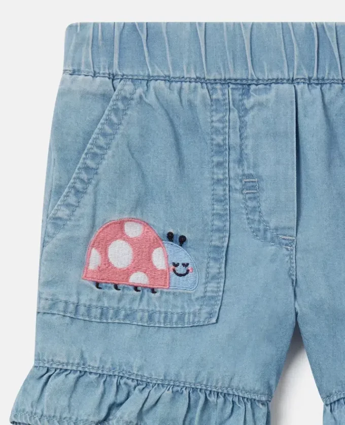 Ladybird-Embroidered Denim Shorts Ladybird-Embroidered Denim Shorts