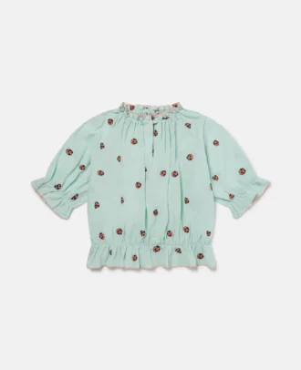 Ladybird Short-Sleeve Pleated Trim Top