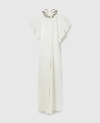 Lead-Free Crystal Chain Cap-Sleeve Jumpsuit