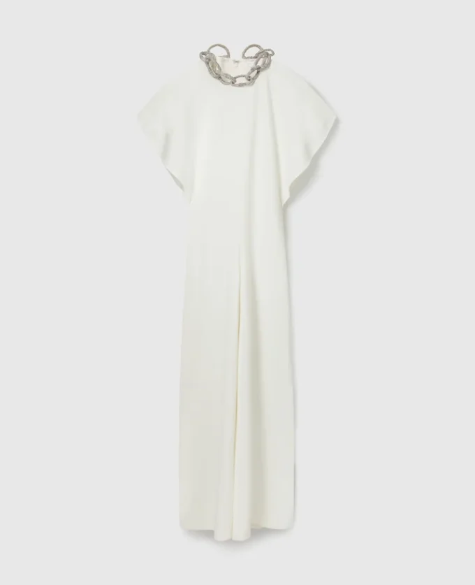 Lead-Free Crystal Chain Cap-Sleeve Jumpsuit Lead-Free Crystal Chain Cap-Sleeve Jumpsuit