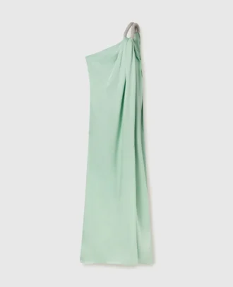 Lead-Free Crystal Chain Link Asymmetric Draped Maxi Dress