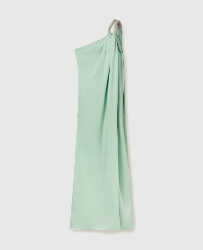 Lead-Free Crystal Chain Link Asymmetric Draped Maxi Dress Lead-Free Crystal Chain Link Asymmetric Draped Maxi Dress