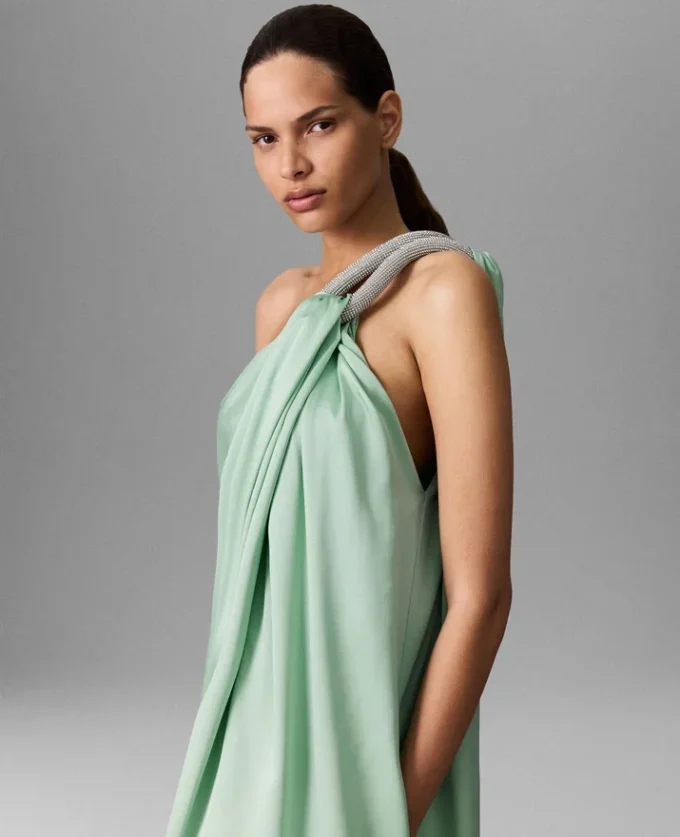 Lead-Free Crystal Chain Link Asymmetric Draped Maxi Dress Lead-Free Crystal Chain Link Asymmetric Draped Maxi Dress