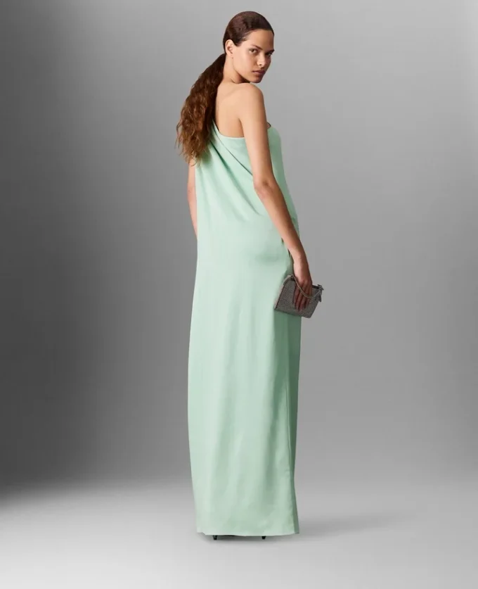 Lead-Free Crystal Chain Link Asymmetric Draped Maxi Dress Lead-Free Crystal Chain Link Asymmetric Draped Maxi Dress