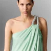 Lead-Free Crystal Chain Link Asymmetric Draped Maxi Dress Lead-Free Crystal Chain Link Asymmetric Draped Maxi Dress