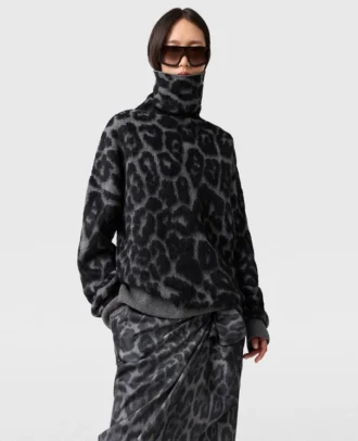 Leopard Jacquard Turtleneck Sweater
