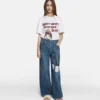 Little Black Bunny Embroidered Wide Leg Jeans Little Black Bunny Embroidered Wide Leg Jeans