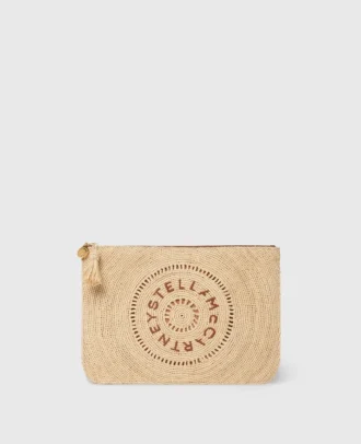 Logo Raffia Clutch Pouch
