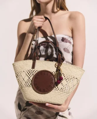 Logo Raffia Crochet Medium Tote Bag