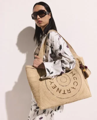Logo Raffia Large Tote Bag