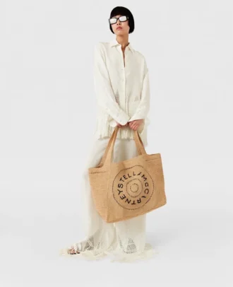 Logo Raffia Large Tote Bag