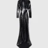 Long-Sleeve Sequin Backless Dress Long-Sleeve Sequin Backless Dress