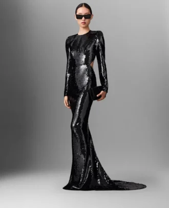 Long-Sleeve Sequin Backless Dress Long-Sleeve Sequin Backless Dress