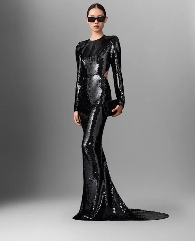 Long-Sleeve Sequin Backless Dress Long-Sleeve Sequin Backless Dress