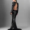 Long-Sleeve Sequin Backless Dress Long-Sleeve Sequin Backless Dress