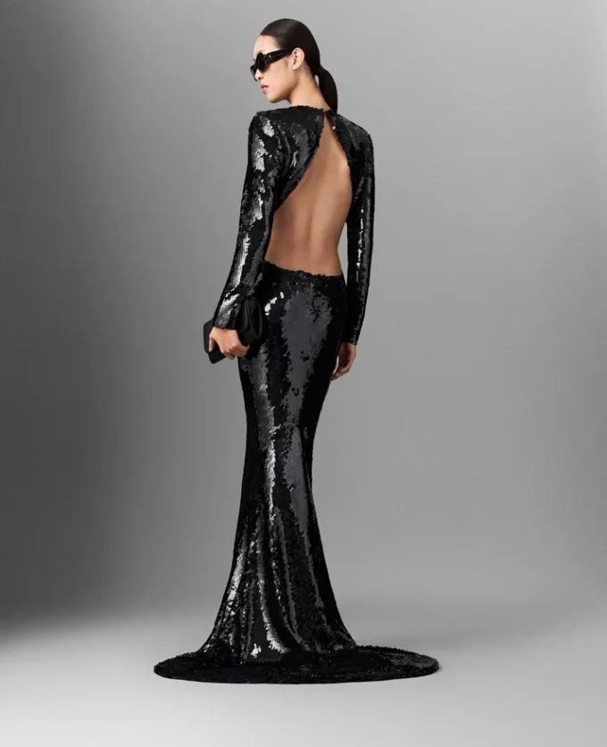 Long-Sleeve Sequin Backless Dress Long-Sleeve Sequin Backless Dress
