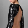 Long-Sleeve Sequin Backless Dress Long-Sleeve Sequin Backless Dress