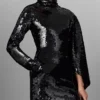 Long-Sleeve Sequin Draped Mini Dress Long-Sleeve Sequin Draped Mini Dress