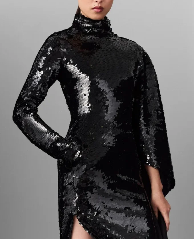 Long-Sleeve Sequin Draped Mini Dress Long-Sleeve Sequin Draped Mini Dress