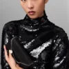 Long-Sleeve Sequin Draped Mini Dress Long-Sleeve Sequin Draped Mini Dress