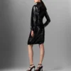 Long-Sleeve Sequin Draped Mini Dress Long-Sleeve Sequin Draped Mini Dress