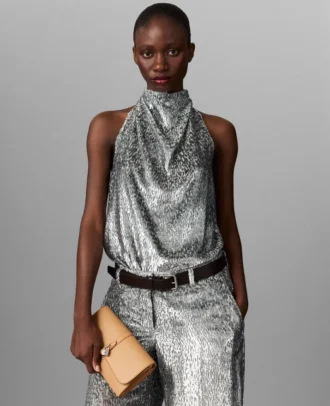 Metallic Velvet Halterneck Top