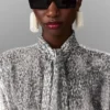 Metallic Velvet Tie-Nneck Shirt Metallic Velvet Tie-Nneck Shirt