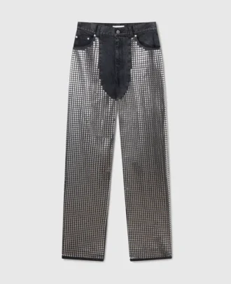 Mirror-Embellished Denim Chap Jeans