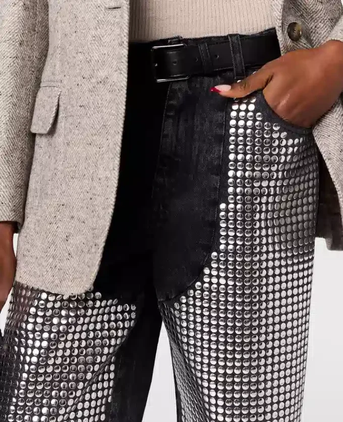 Mirror-Embellished Denim Chap Jeans Mirror-Embellished Denim Chap Jeans