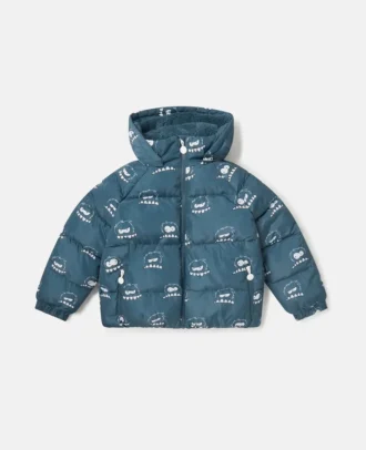 Monster Print Hooded Puffer Coat