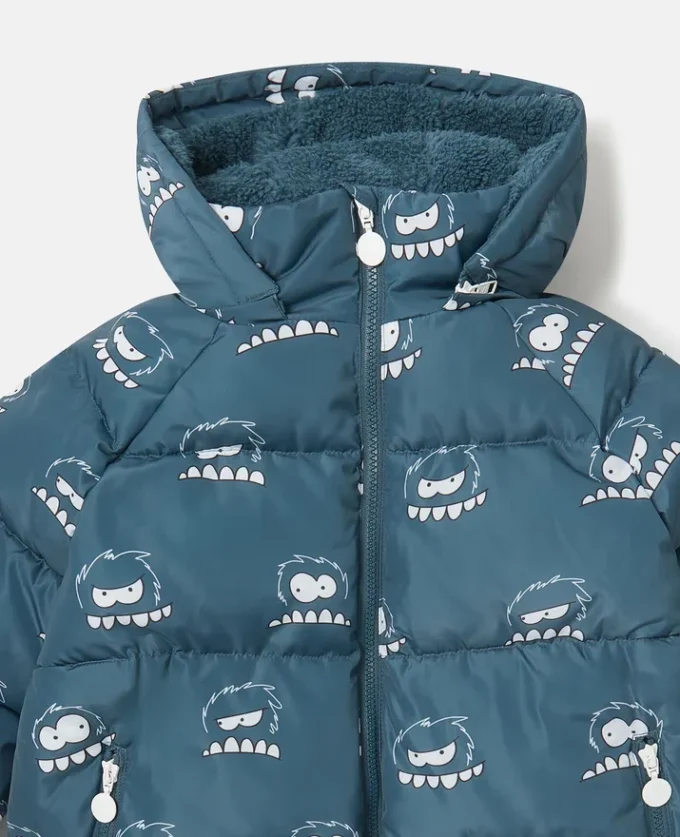Monster Print Hooded Puffer Coat Monster Print Hooded Puffer Coat