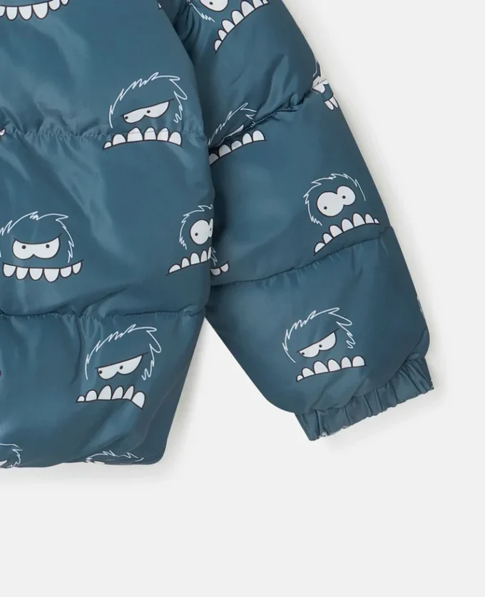 Monster Print Hooded Puffer Coat Monster Print Hooded Puffer Coat
