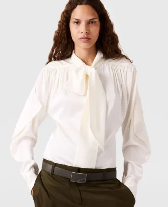 Neck-Tie Shoulder Pad Long-Sleeve Shirt
