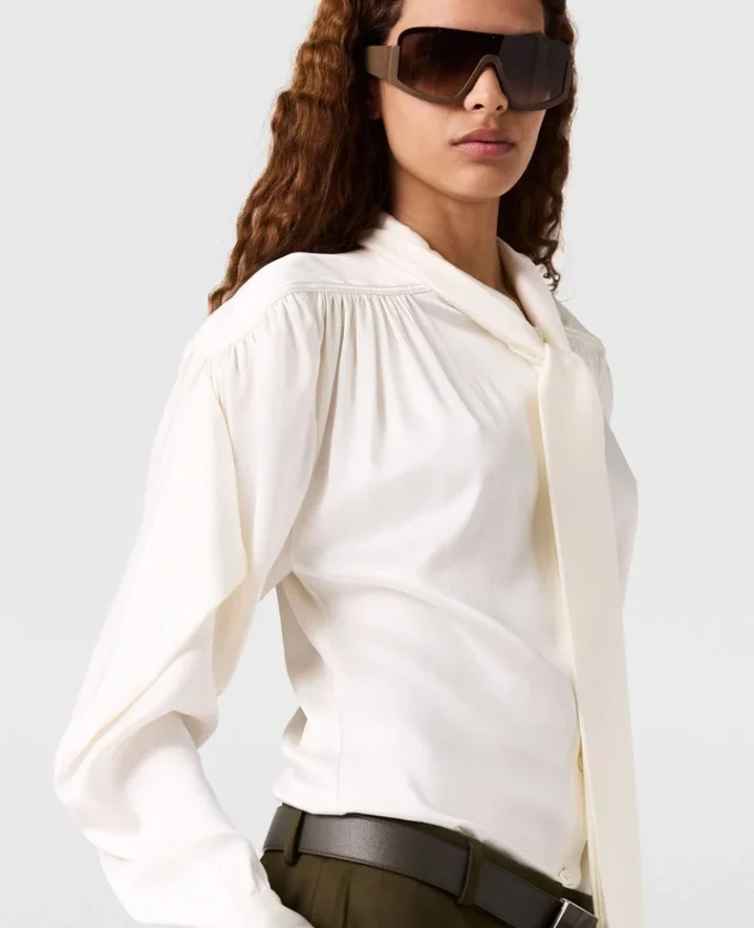 Neck-Tie Shoulder Pad Long-Sleeve Shirt Neck-Tie Shoulder Pad Long-Sleeve Shirt