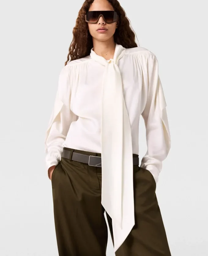 Neck-Tie Shoulder Pad Long-Sleeve Shirt Neck-Tie Shoulder Pad Long-Sleeve Shirt