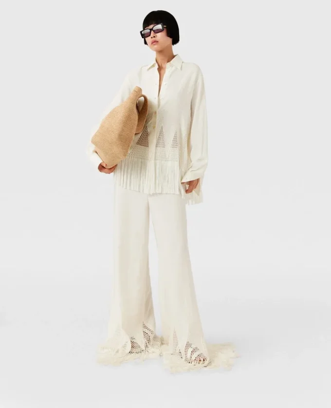 Open-Knit Fringe Wide-Leg Pants Open-Knit Fringe Wide-Leg Pants