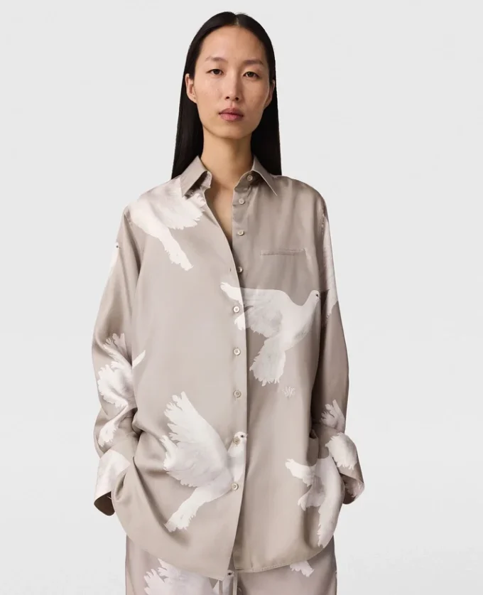 Oversized Dove Print Shirt Oversized Dove Print Shirt