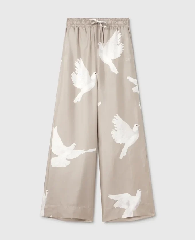 Oversized Drawstring Dove Print Pants Oversized Drawstring Dove Print Pants