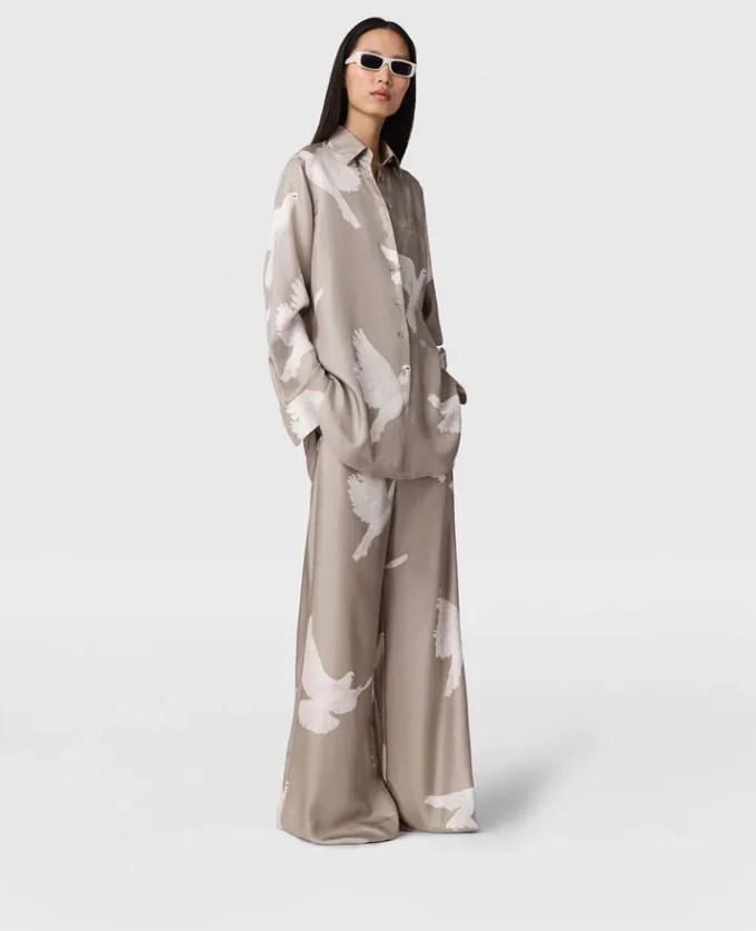 Oversized Drawstring Dove Print Pants Oversized Drawstring Dove Print Pants