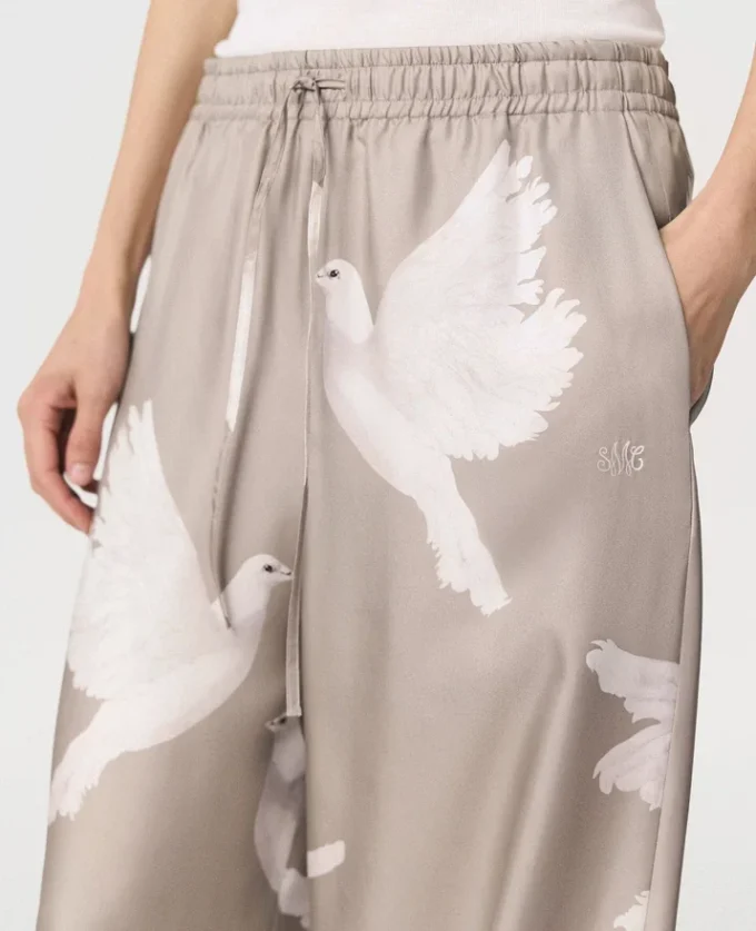 Oversized Drawstring Dove Print Pants Oversized Drawstring Dove Print Pants