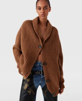 Oversized Ribbed V-Neck Cardigan
