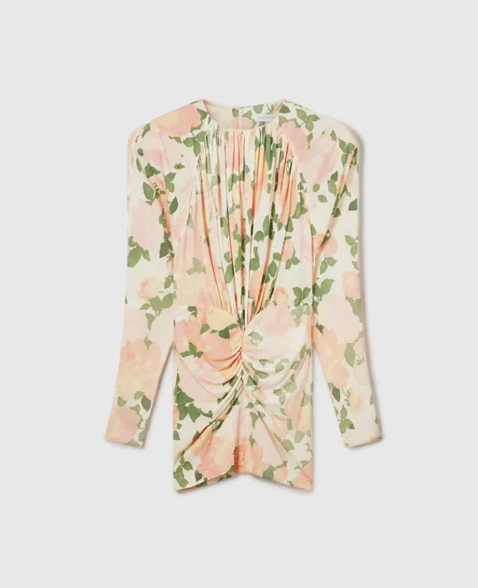 Peony Print Long-Sleeve Mini Dress Peony Print Long-Sleeve Mini Dress