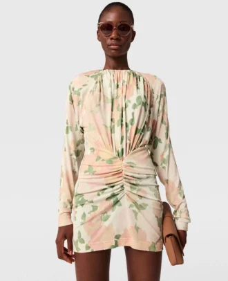 Peony Print Long-Sleeve Mini Dress