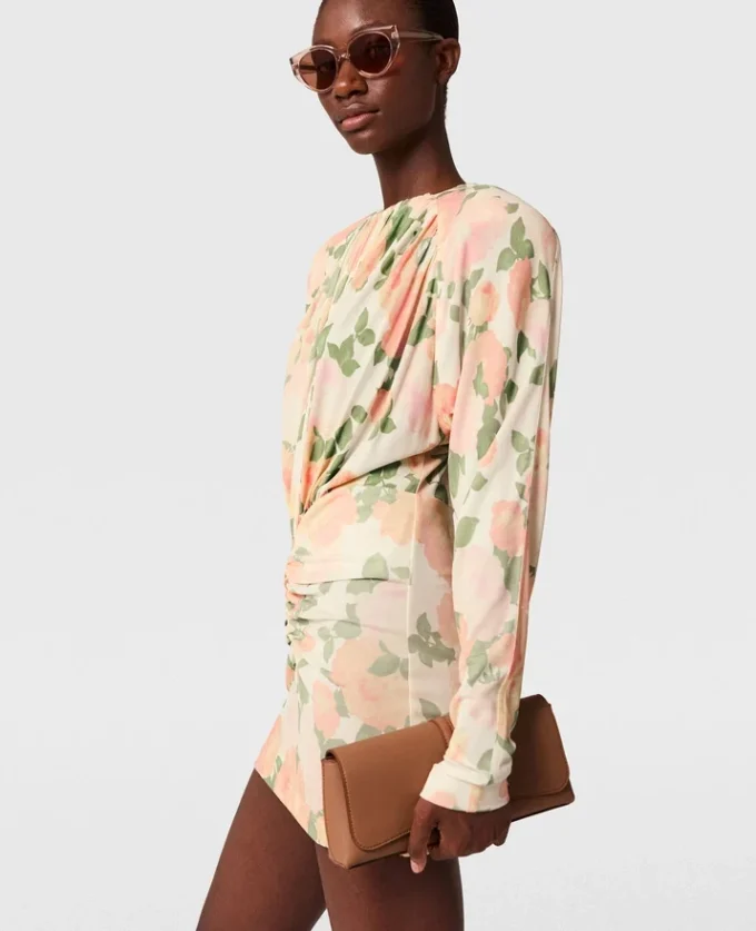Peony Print Long-Sleeve Mini Dress Peony Print Long-Sleeve Mini Dress