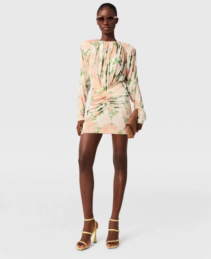 Peony Print Long-Sleeve Mini Dress Peony Print Long-Sleeve Mini Dress