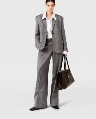 Pinstripe Pleated Straight-Leg Pants
