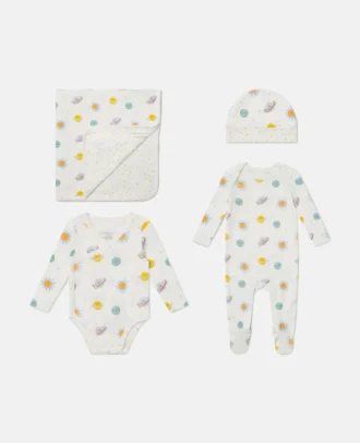 Planets Printed Romper, Hat and Blanket Set