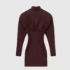 Pleated High-Neck Long-Sleeve Mini Dress Pleated High-Neck Long-Sleeve Mini Dress
