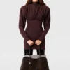 Pleated High-Neck Long-Sleeve Mini Dress Pleated High-Neck Long-Sleeve Mini Dress